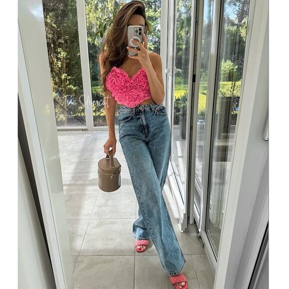 BLOGGER'S FAVE! Zara Voluminous Heart Crop Top Pink NWT - Picture 6 of 16